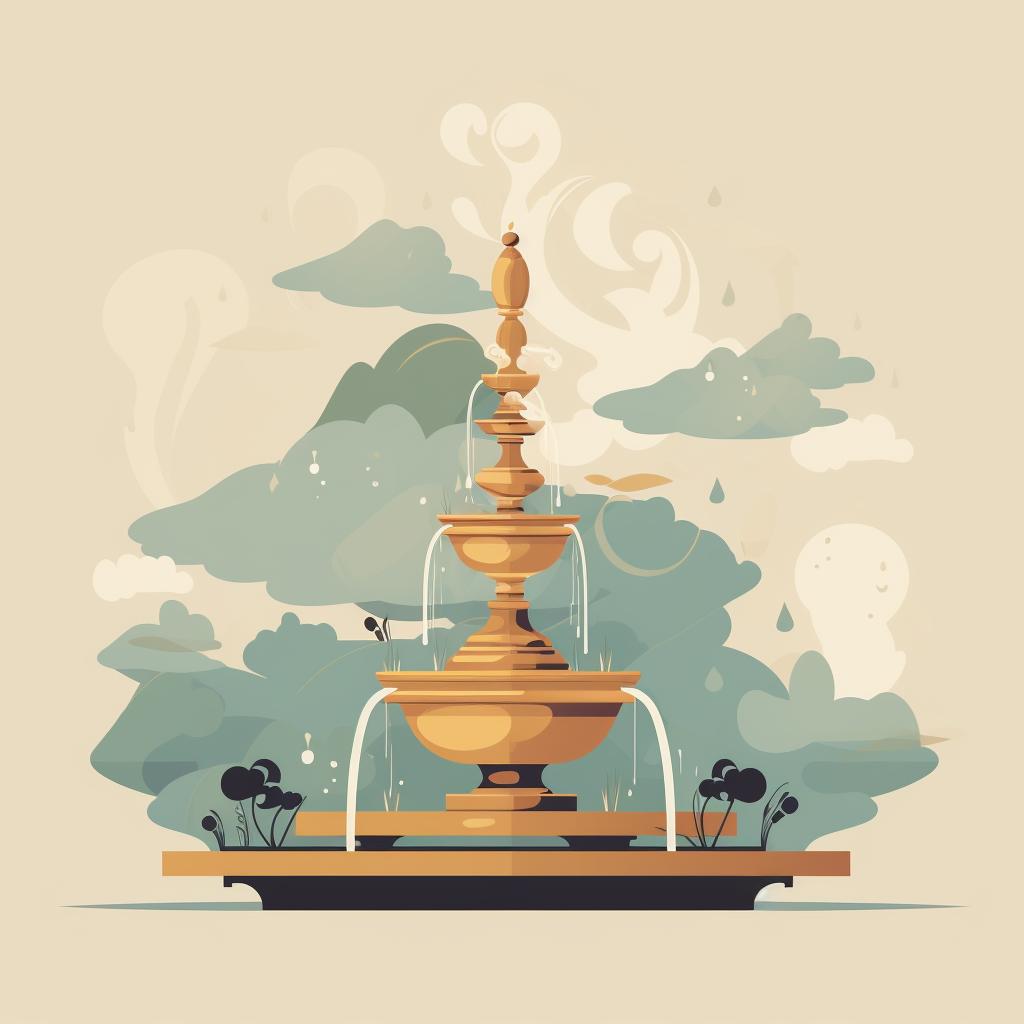 Smoke cascading down from an incense cone on the fountain