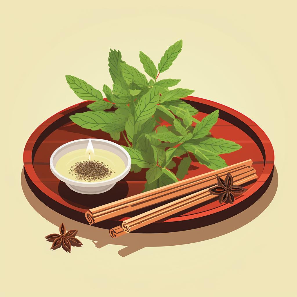 Materials for making incense and peppermint blend arranged on a table