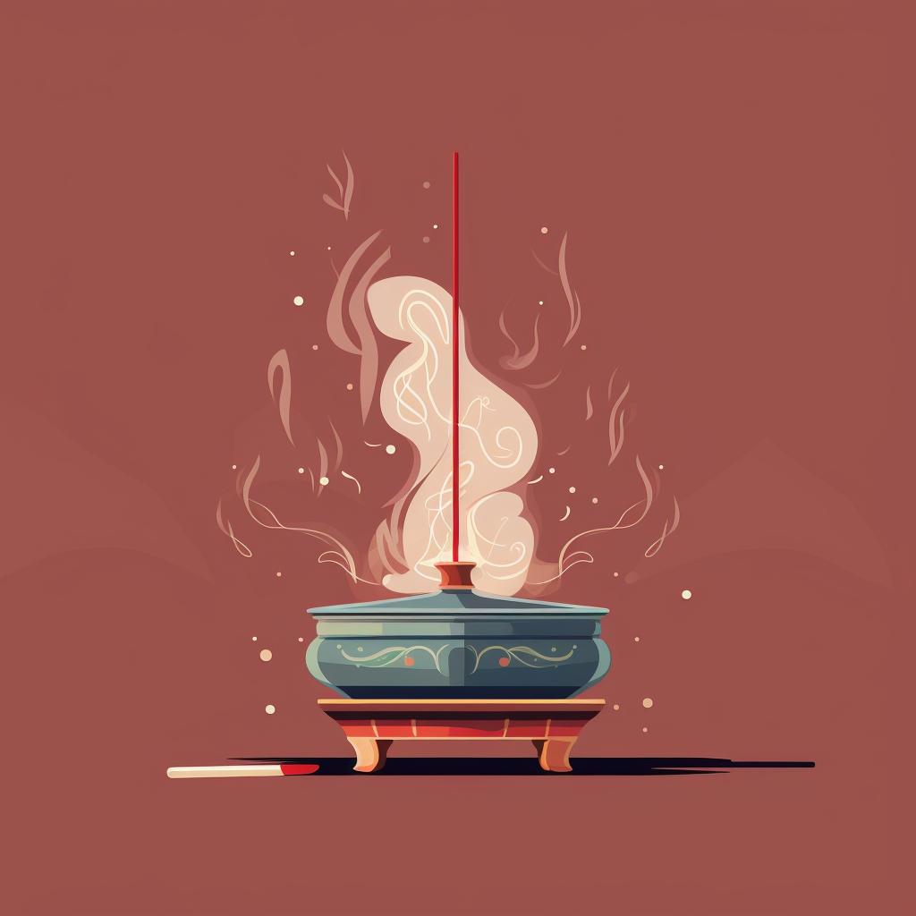 Lit incense burner with smoke wafting in the air