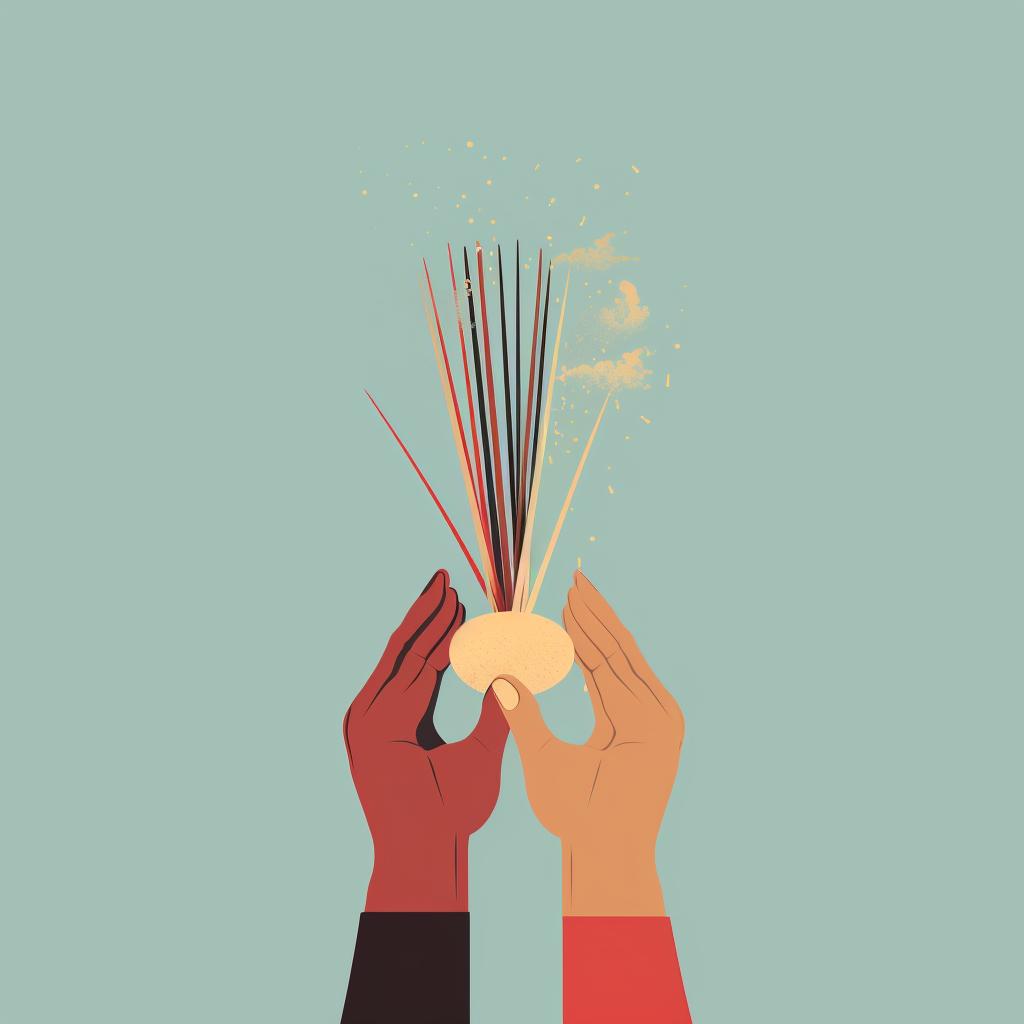 Hand holding a variety of incense sticks