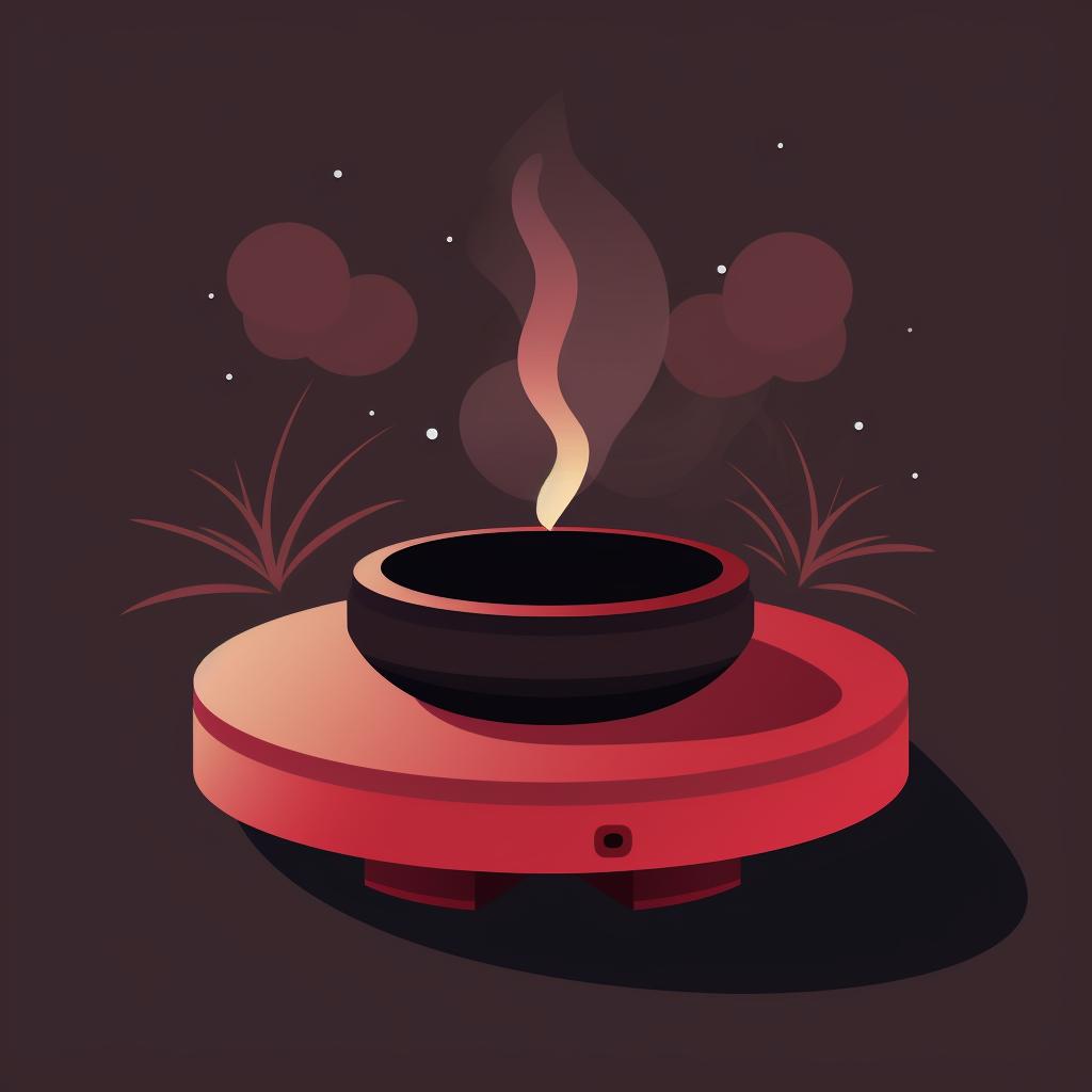 A glowing red charcoal disc in an incense burner.