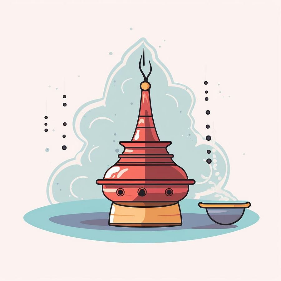 A smoking incense cone placed correctly on the backflow incense burner.