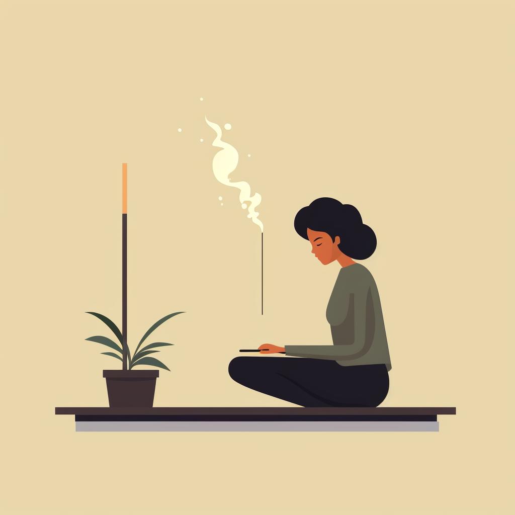 A person peacefully enjoying the scent of an incense stick