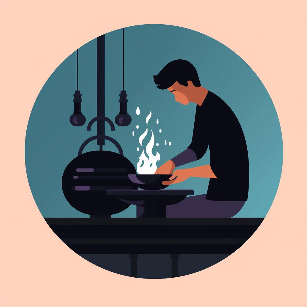 A person safely extinguishing a charcoal disc in an incense burner.