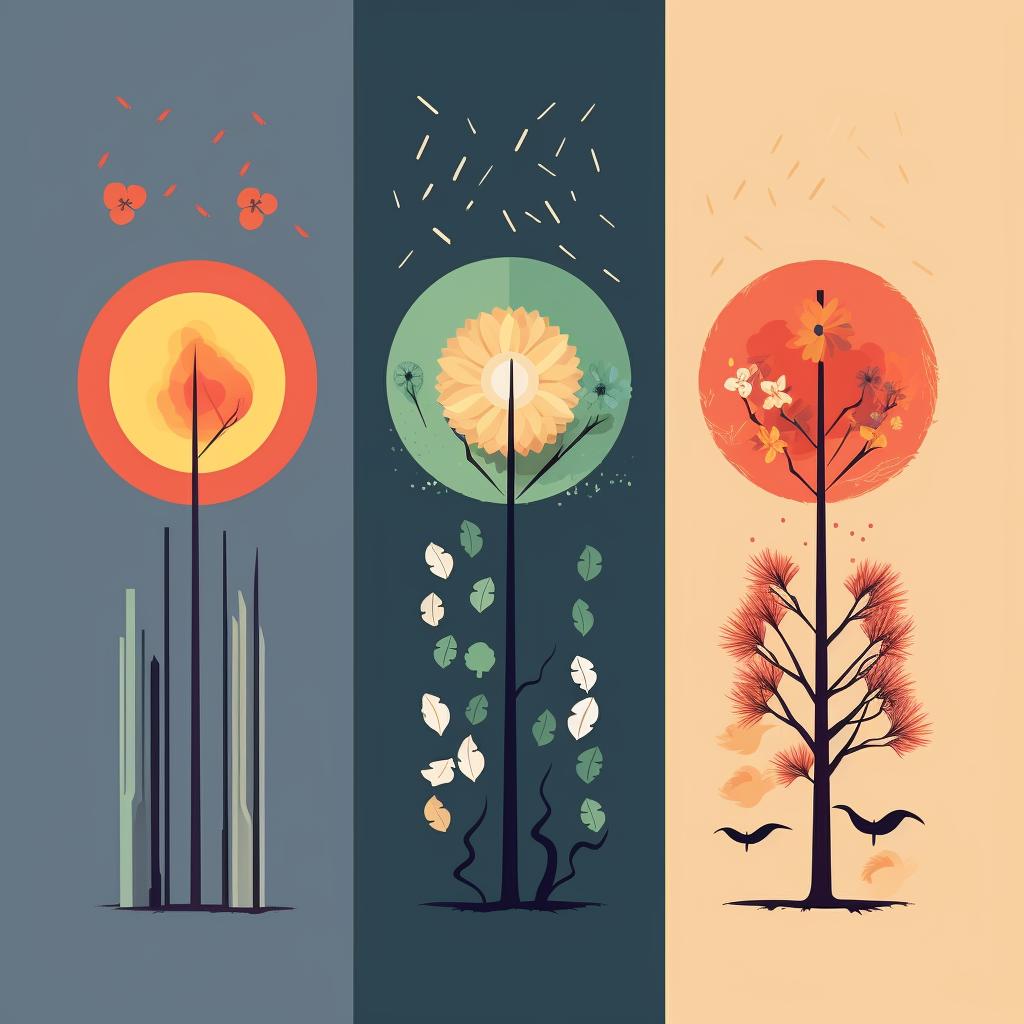 Four images representing the four seasons, each with a corresponding incense scent