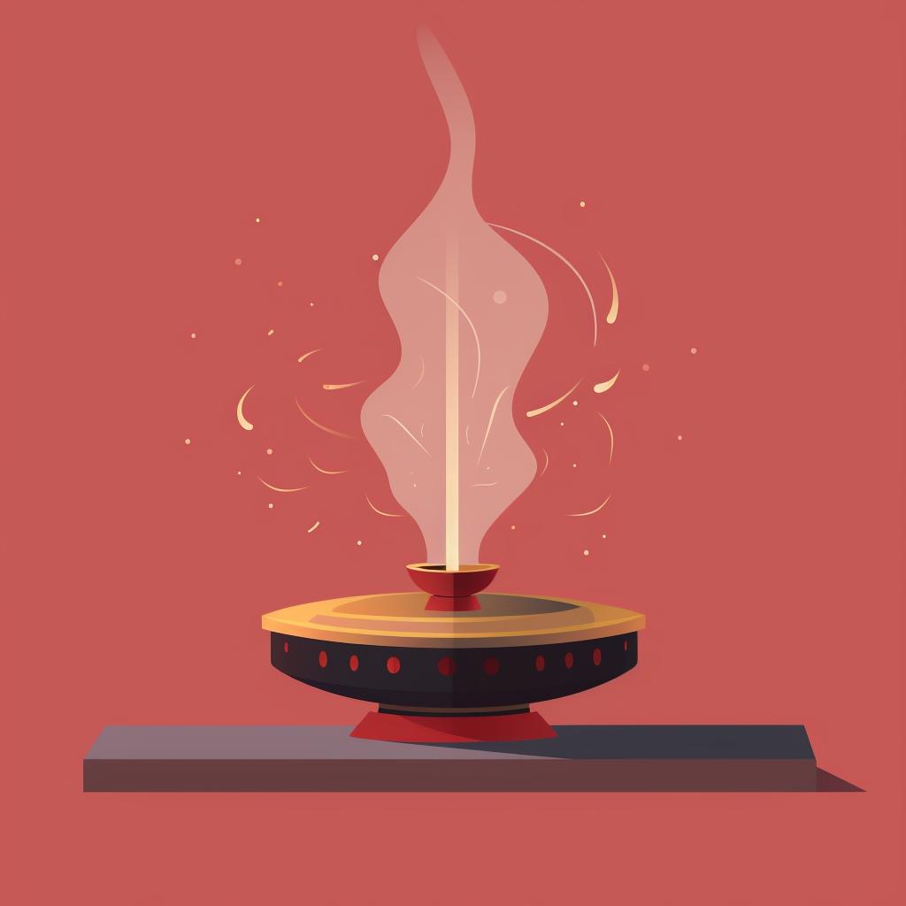An incense burner with a lit incense stick